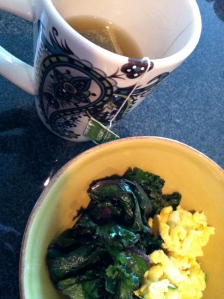 Egg and kale cooked for breakfast